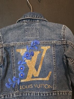 The Children's Place Blue Denim Jean Jacket with Gold and Blue Embellishment